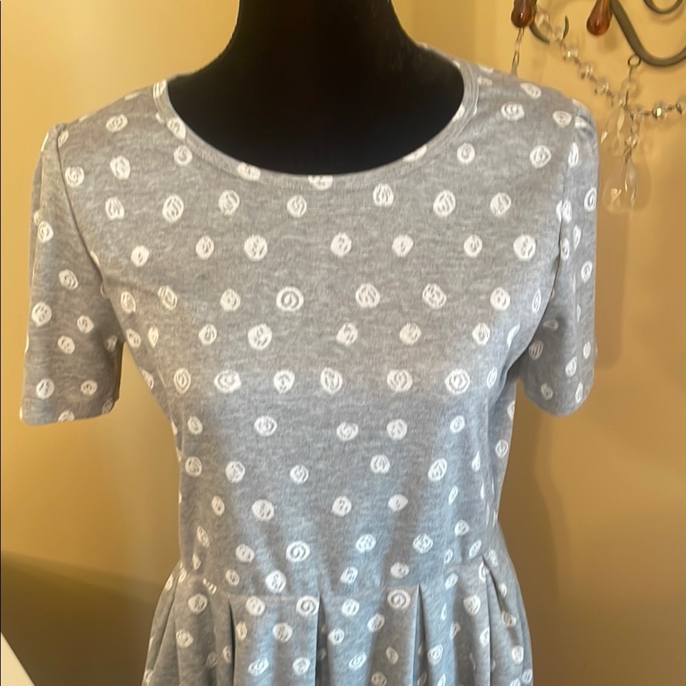 LuLaRoe Gray and White Polka Dot Midi Dress - Picture 2 of 6
